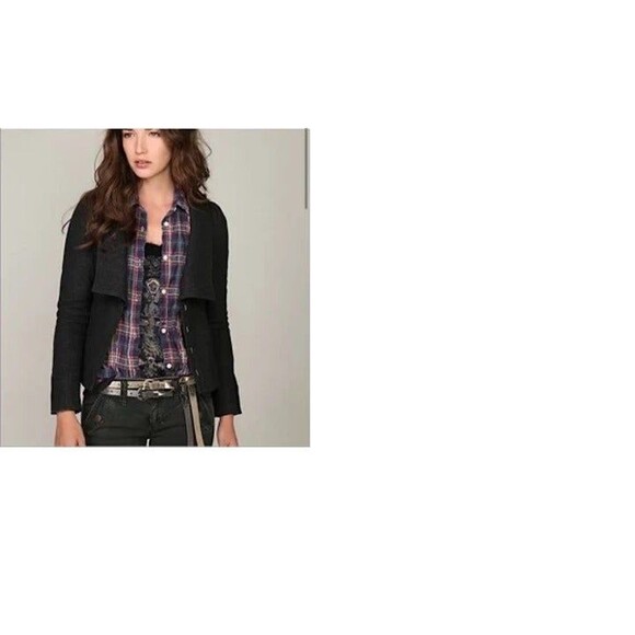 Free People Blue/Gray Herringbone Tweed Puff Sleeve Jacket  Size 8 - Picture 7 of 7